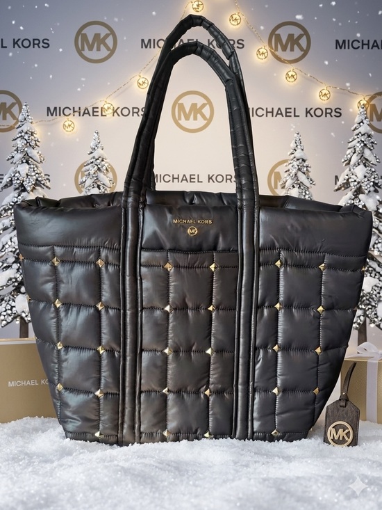 Michael Kors Handbags - Michael Kors Stirling Large Studded Quilted Puffy Tote Bag Black Like New